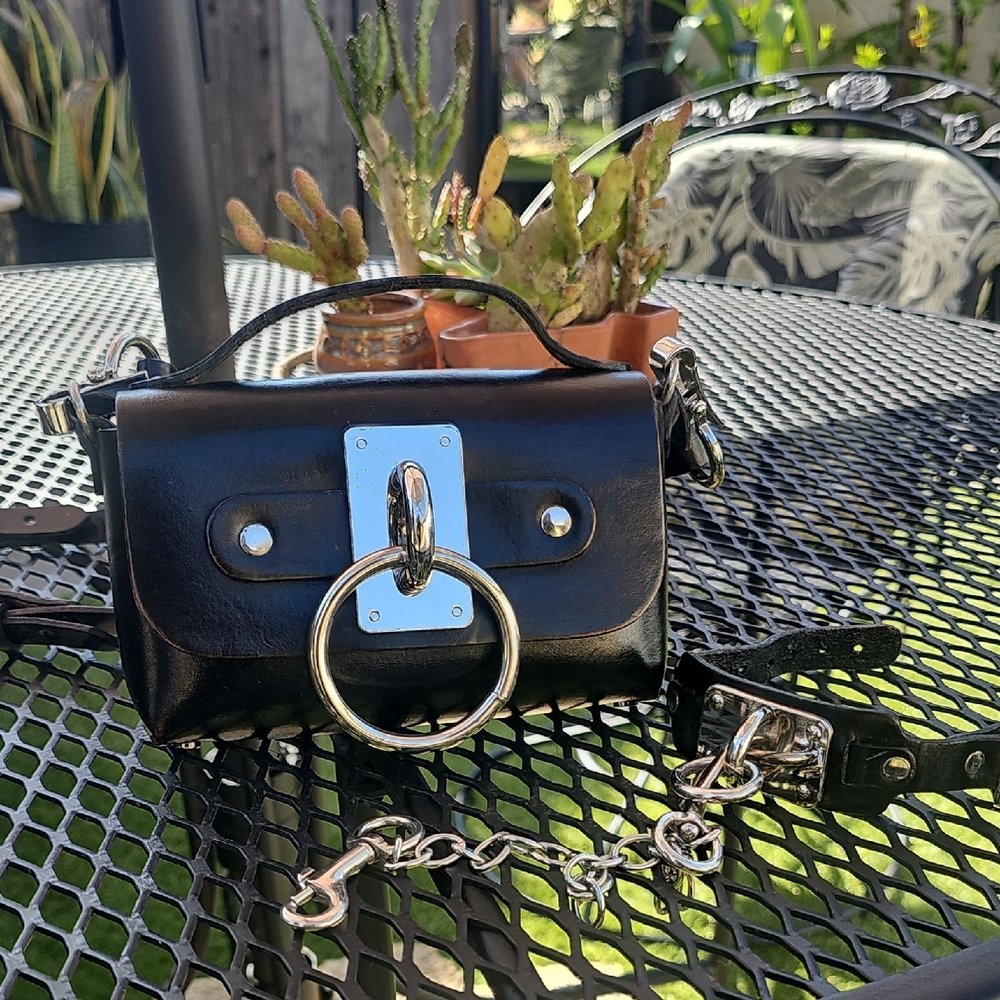 Zana Bayne Black Leather Crossbody Bag with Cuff Bracelet